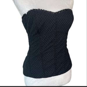 White House Black Market Corset Strapless Top Eyelet Cotton Ruffle Edge Sz 4